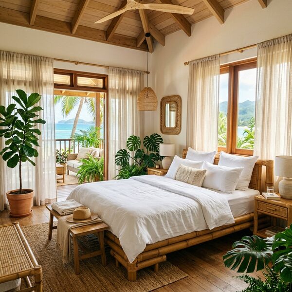 Bamboo Queen Bed Frame Natural Finish