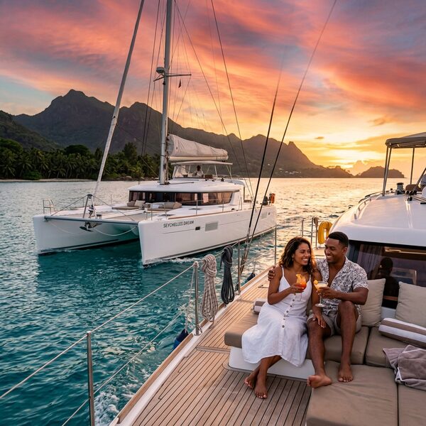 Luxury Catamaran Sunset Cruise Mahe Island for 2