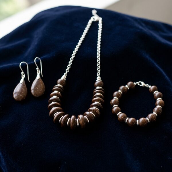 Seychelles Coconut Shell Jewelry Set Necklace Earrings